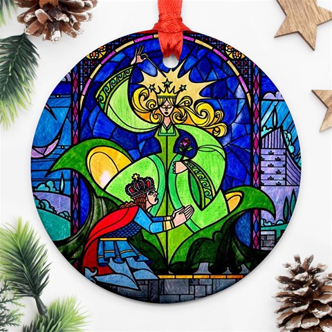 Beauty And The Beast Stained Glass Rose Round Ornament (Two Sides) from ArtsNow.com Front