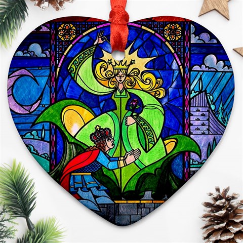 Beauty And The Beast Stained Glass Rose Heart Ornament (Two Sides) from ArtsNow.com Back