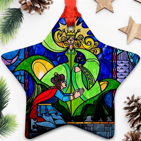 Beauty And The Beast Stained Glass Rose Star Ornament (Two Sides) from ArtsNow.com Front
