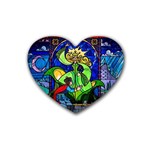 Beauty And The Beast Stained Glass Rose Rubber Heart Coaster (4 pack)