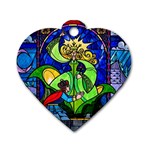 Beauty And The Beast Stained Glass Rose Dog Tag Heart (Two Sides)