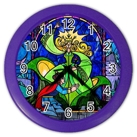 Beauty And The Beast Stained Glass Rose Color Wall Clock from ArtsNow.com Front