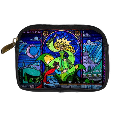 Beauty And The Beast Stained Glass Rose Digital Camera Leather Case from ArtsNow.com Front