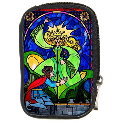 Beauty And The Beast Stained Glass Rose Compact Camera Leather Case from ArtsNow.com Front