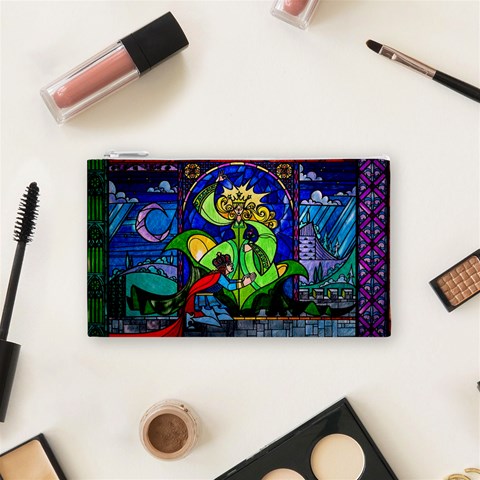 Beauty And The Beast Stained Glass Rose Cosmetic Bag (Small) from ArtsNow.com Front