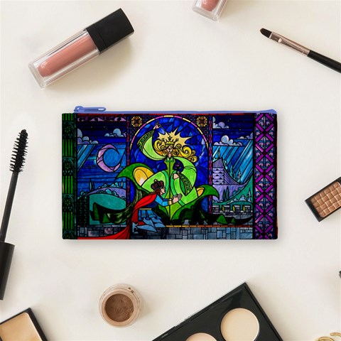 Beauty And The Beast Stained Glass Rose Cosmetic Bag (Small) from ArtsNow.com Front