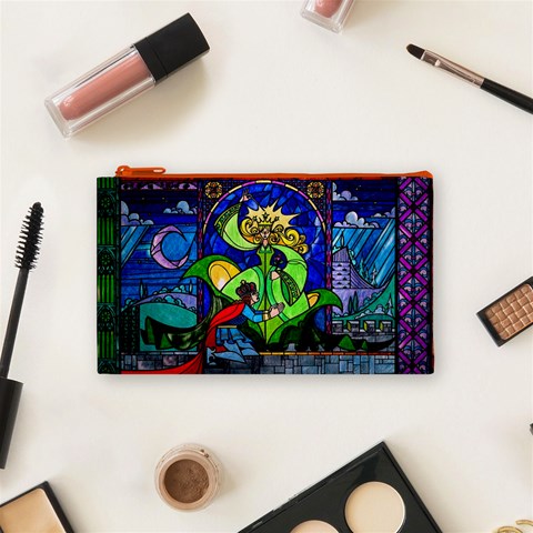 Beauty And The Beast Stained Glass Rose Cosmetic Bag (Small) from ArtsNow.com Front