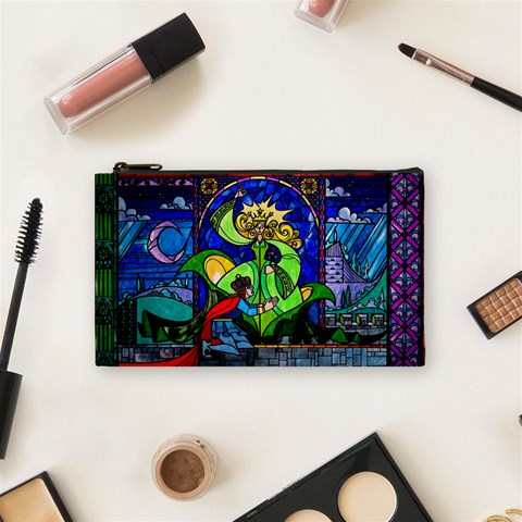 Beauty And The Beast Stained Glass Rose Cosmetic Bag (Small) from ArtsNow.com Front