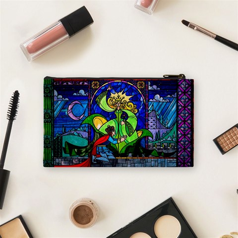 Beauty And The Beast Stained Glass Rose Cosmetic Bag (Small) from ArtsNow.com Back