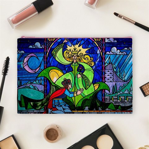 Beauty And The Beast Stained Glass Rose Cosmetic Bag (Large) from ArtsNow.com Front