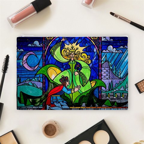 Beauty And The Beast Stained Glass Rose Cosmetic Bag (Large) from ArtsNow.com Front