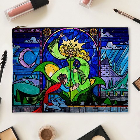 Beauty And The Beast Stained Glass Rose Cosmetic Bag (XL) from ArtsNow.com Front