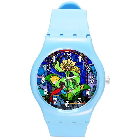 Beauty And The Beast Stained Glass Rose Round Plastic Sport Watch (M) from ArtsNow.com Front