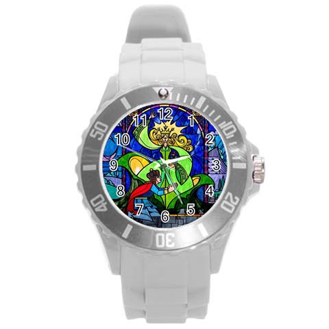 Beauty And The Beast Stained Glass Rose Round Plastic Sport Watch (L) from ArtsNow.com Front