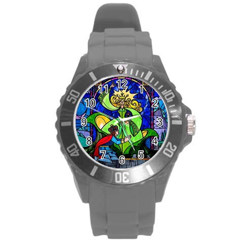 Beauty And The Beast Stained Glass Rose Round Plastic Sport Watch (L) from ArtsNow.com Front