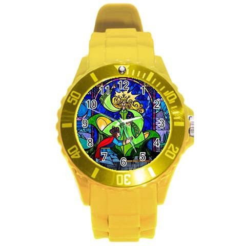 Beauty And The Beast Stained Glass Rose Round Plastic Sport Watch (L) from ArtsNow.com Front