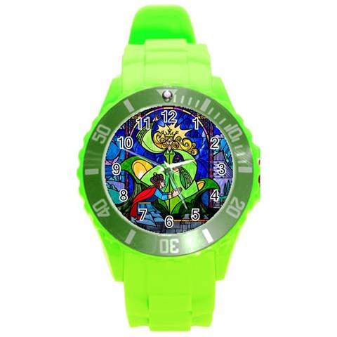 Beauty And The Beast Stained Glass Rose Round Plastic Sport Watch (L) from ArtsNow.com Front