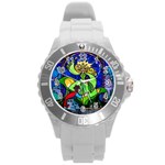 Beauty And The Beast Stained Glass Rose Round Plastic Sport Watch (L)