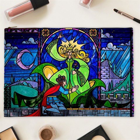 Beauty And The Beast Stained Glass Rose Cosmetic Bag (XXL) from ArtsNow.com Front