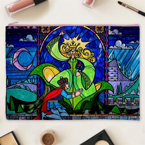 Beauty And The Beast Stained Glass Rose Cosmetic Bag (XXXL) from ArtsNow.com Front