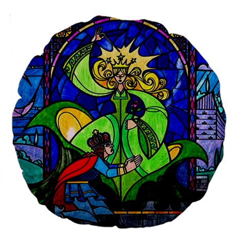 Beauty And The Beast Stained Glass Rose Large 18  Premium Round Cushions from ArtsNow.com Back