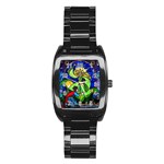 Beauty And The Beast Stained Glass Rose Stainless Steel Barrel Watch