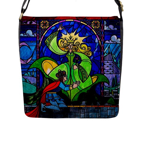 Beauty And The Beast Stained Glass Rose Flap Closure Messenger Bag (L) from ArtsNow.com Front