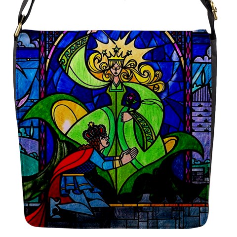 Beauty And The Beast Stained Glass Rose Flap Closure Messenger Bag (S) from ArtsNow.com Front