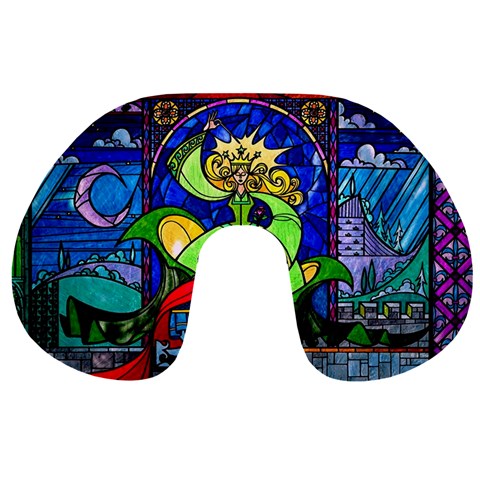 Beauty And The Beast Stained Glass Rose Travel Neck Pillow from ArtsNow.com Front