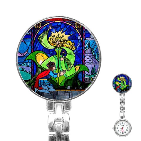 Beauty And The Beast Stained Glass Rose Stainless Steel Nurses Watch from ArtsNow.com Front