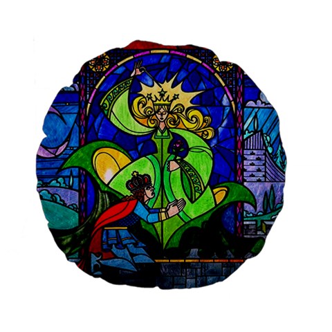 Beauty And The Beast Stained Glass Rose Standard 15  Premium Flano Round Cushions from ArtsNow.com Front