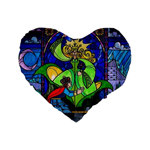 Beauty And The Beast Stained Glass Rose Standard 16  Premium Flano Heart Shape Cushions from ArtsNow.com Front