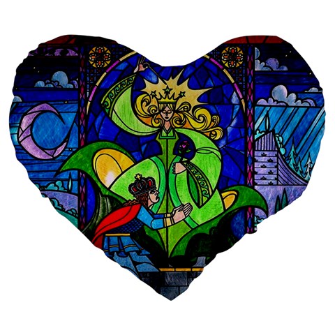 Beauty And The Beast Stained Glass Rose Large 19  Premium Flano Heart Shape Cushions from ArtsNow.com Front