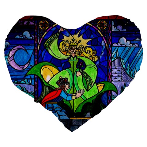 Beauty And The Beast Stained Glass Rose Large 19  Premium Flano Heart Shape Cushions from ArtsNow.com Back