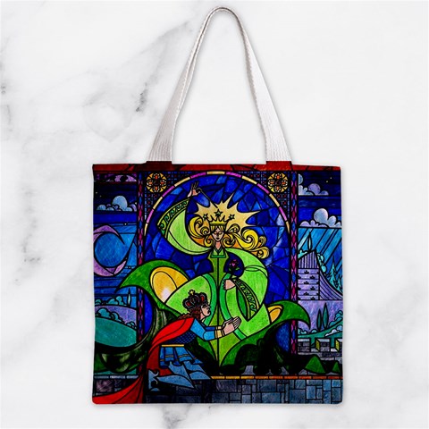 Beauty And The Beast Stained Glass Rose Zipper Grocery Tote Bag from ArtsNow.com Front