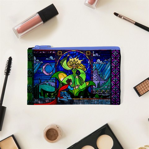 Beauty And The Beast Stained Glass Rose Cosmetic Bag (XS) from ArtsNow.com Front