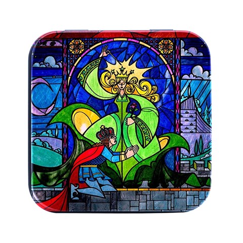 Beauty And The Beast Stained Glass Rose Square Metal Box (Black) from ArtsNow.com Front