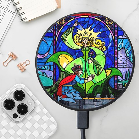 Beauty And The Beast Stained Glass Rose Wireless Fast Charger(Black) from ArtsNow.com Front