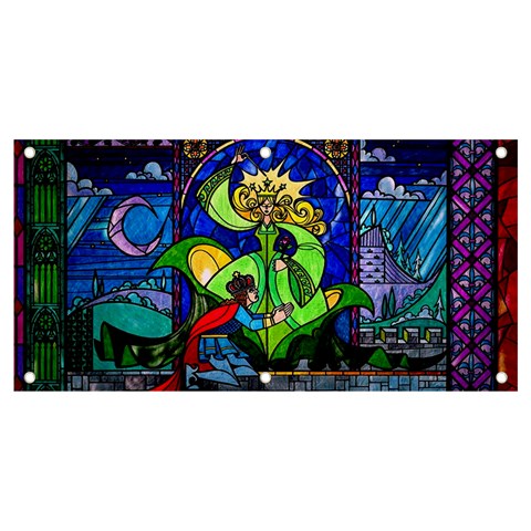 Beauty And The Beast Stained Glass Rose Banner and Sign 4  x 2  from ArtsNow.com Front