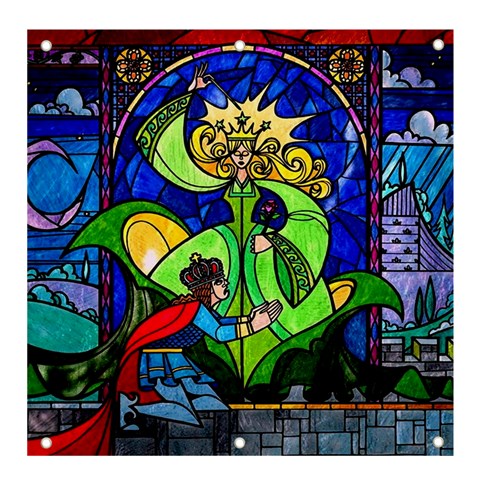 Beauty And The Beast Stained Glass Rose Banner and Sign 4  x 4  from ArtsNow.com Front