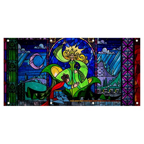 Beauty And The Beast Stained Glass Rose Banner and Sign 8  x 4  from ArtsNow.com Front
