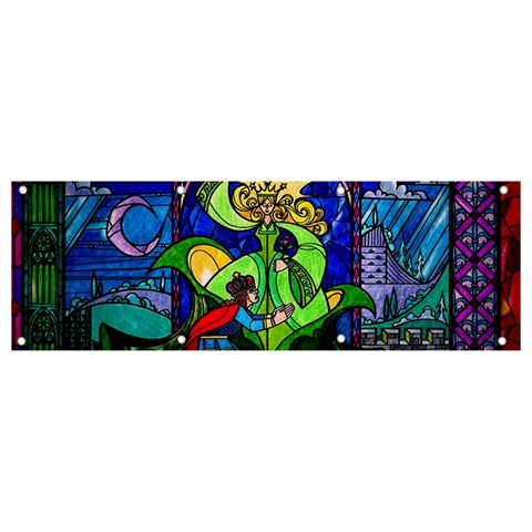 Beauty And The Beast Stained Glass Rose Banner and Sign 9  x 3  from ArtsNow.com Front