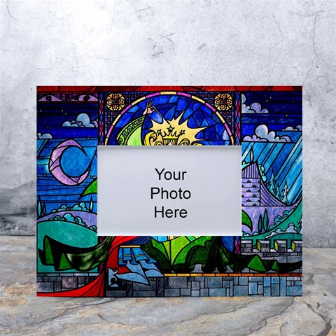 Beauty And The Beast Stained Glass Rose White Tabletop Photo Frame 4 x6  from ArtsNow.com Front