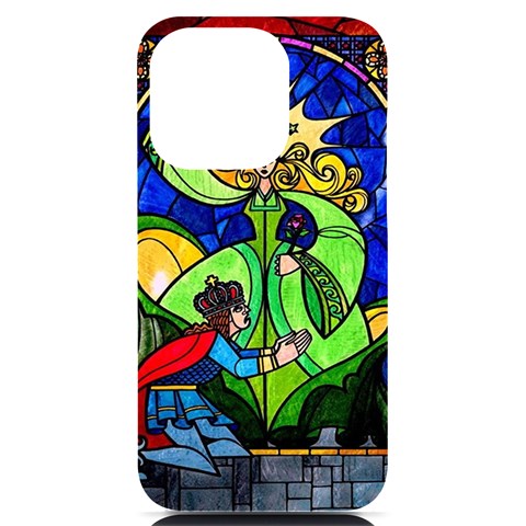 Beauty And The Beast Stained Glass Rose iPhone 14 Pro Black UV Print Case from ArtsNow.com Front