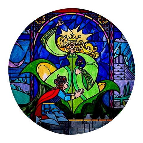 Beauty And The Beast Stained Glass Rose Round Glass Fridge Magnet (4 pack) from ArtsNow.com Front