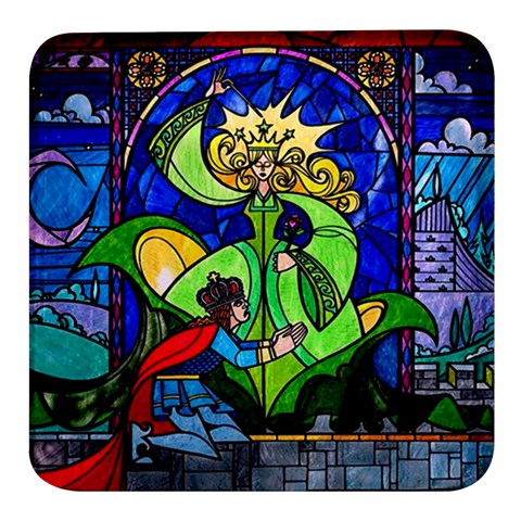 Beauty And The Beast Stained Glass Rose Square Glass Fridge Magnet (4 pack) from ArtsNow.com Front