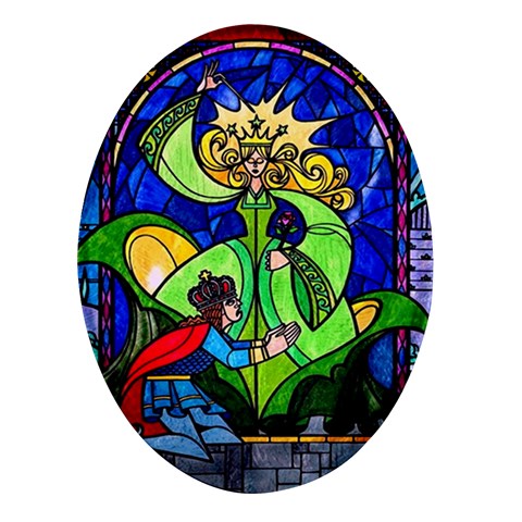 Beauty And The Beast Stained Glass Rose Oval Glass Fridge Magnet (4 pack) from ArtsNow.com Front