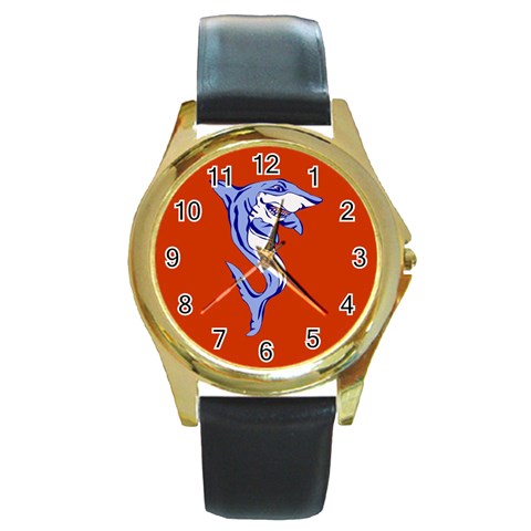 Shark Round Gold Metal Watch from ArtsNow.com Front
