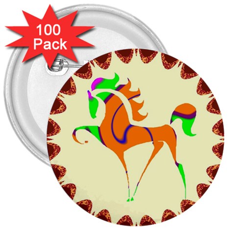 Prancing horse 3  Button (100 pack) from ArtsNow.com Front