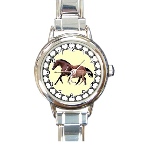 Mare n foal Round Italian Charm Watch from ArtsNow.com Front
